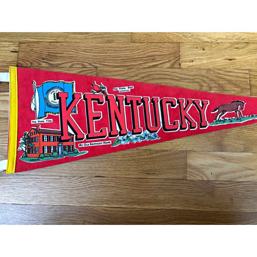 Vintage Red Felt Kentucky Souvenir Pennant, Kentucky State Flag Design
